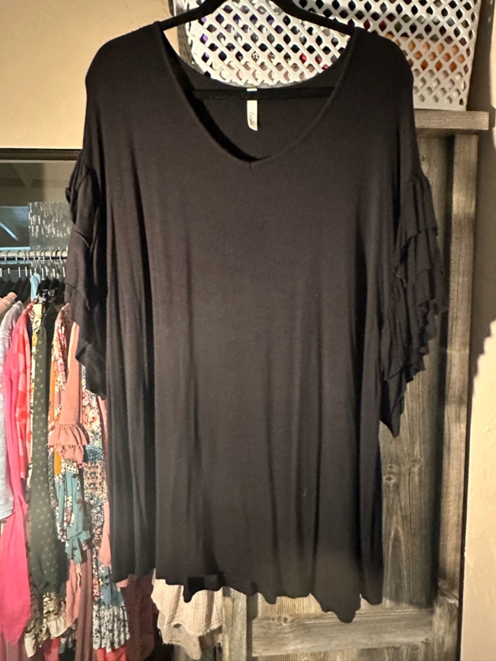 Celeste Black Tiered Ruffle Sleeve Short Sleeve Tee